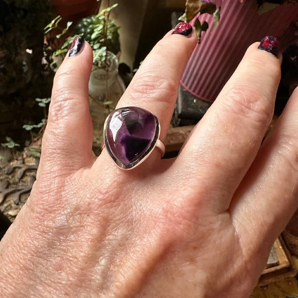 Natural Trapiche Star Amethyst Sterling Silver Ring Size 10 - Picture 3 of 8